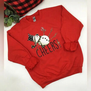 SNOWMAN SWEATSHIRT Red Crewneck Christmas CHEERS! Holiday Wine NEW Various sizes